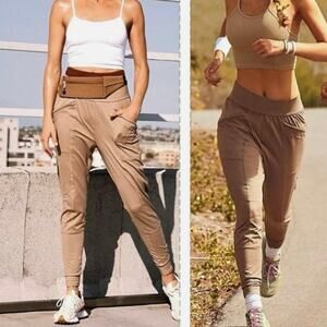 Free People Movement High Fives Jogger Pants Tan Khaki Women’s Size M